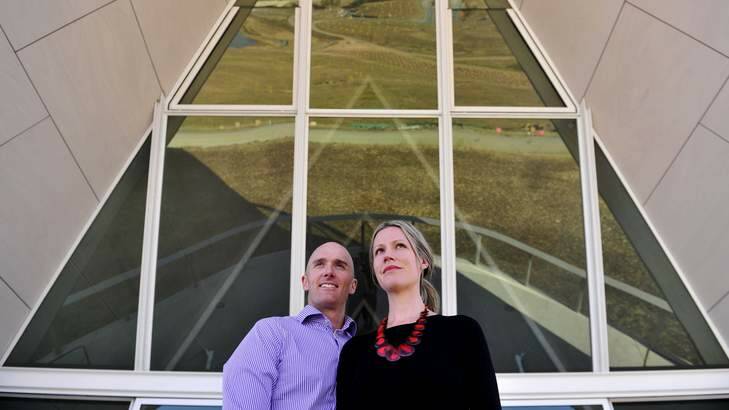 Nathan Spencer and Gabrielle Everitt plan to get married at the newly opened Margaret Whitlam Pavilion at the National Arboretum. Photo: Jay Cronan