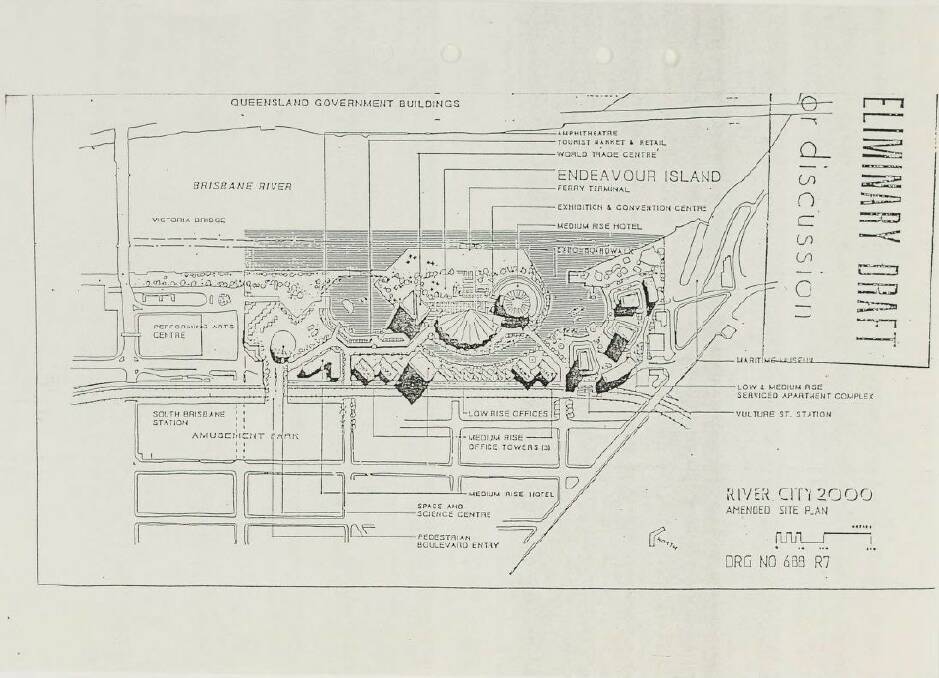 The River City 2000 proposal to redevelop South Bank after World Expo 88. Photo: Cabinet papers 1988, decision 54470