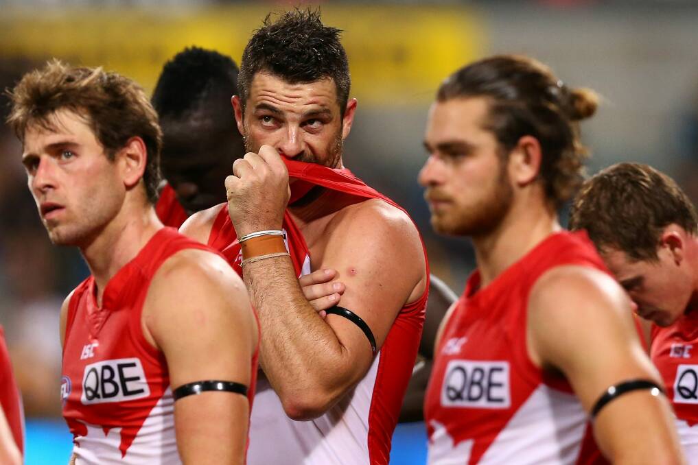Four straight: Heath Grundy says it's up to the Swans' senior players to save their season. Photo: Getty Images