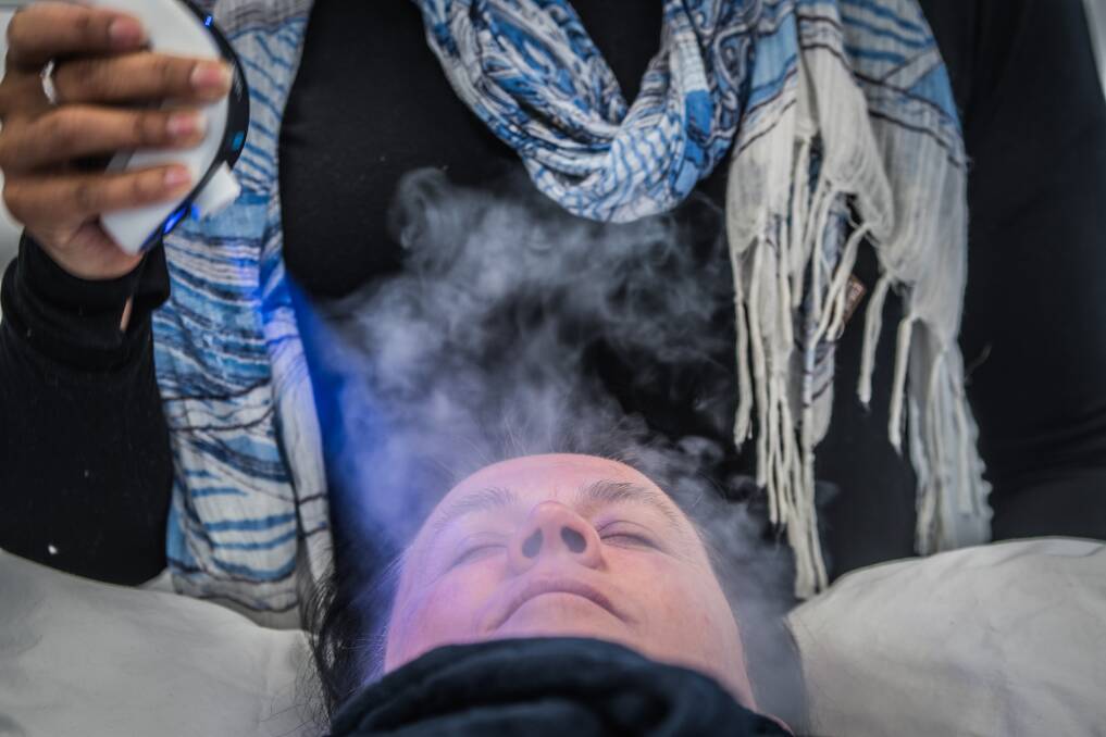 In the cryofacial nitrogen is gently blown over the face.  Photo: Karleen Minney 