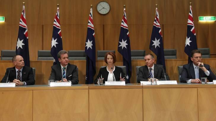 Prime Minister Julia Gillard speaks to the media during a joint press conference after the Council of Australian Governments (COAG) meeting at Parliament House in Canberra.