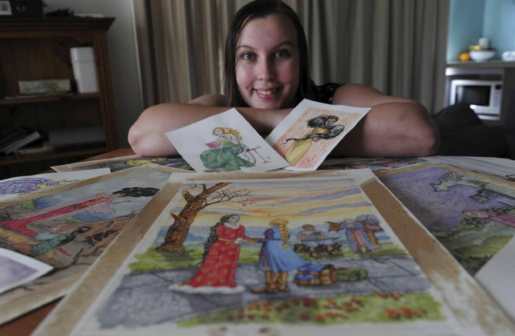 Canberra illustrator Erin-Claire Barrow with characters from her feminist fairytales.

 Photo: Graham Tidy