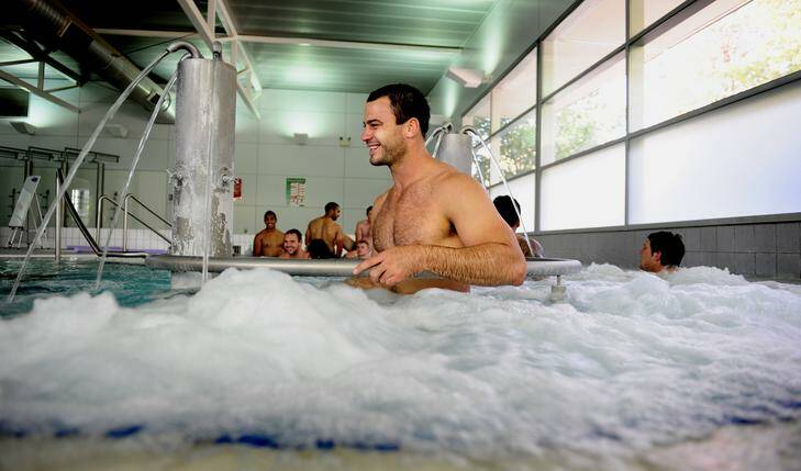 Raiders player David Shillington during Raiders recovery session at the AIS recovery centre. Photo: Melissa Adams MLA