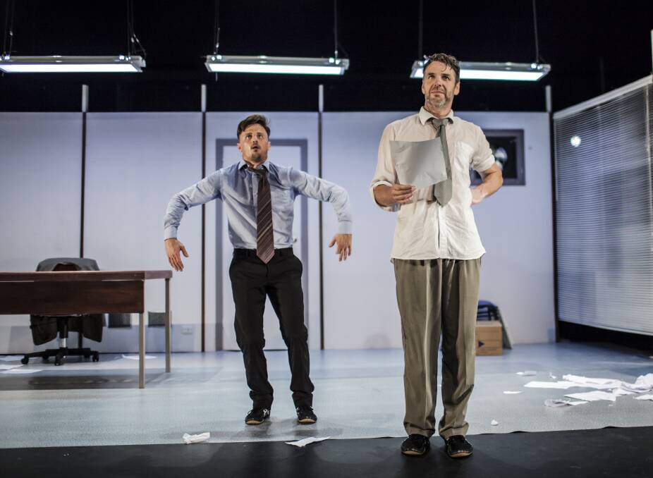 Gavin Webber (older man) and Joshua Thomson (younger man) in <i>Cockfight</i>. Photo: Darcy Grant