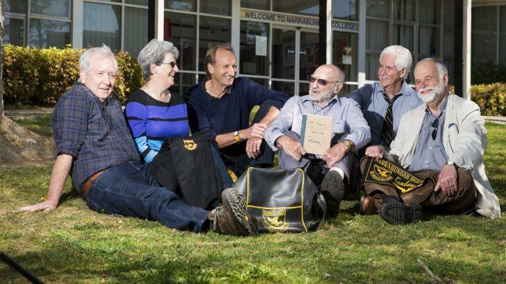 Bob Fagan of Wentworth Falls, Andrea Hookway of Canberra, Roland Scollay of Melbourne, Mick March of Canberra, Laurie Curtis of Toronto and Richard Rigby of Canberra at a Narrabundah College 50th anniversary reunion. Photo: Matt Bedford