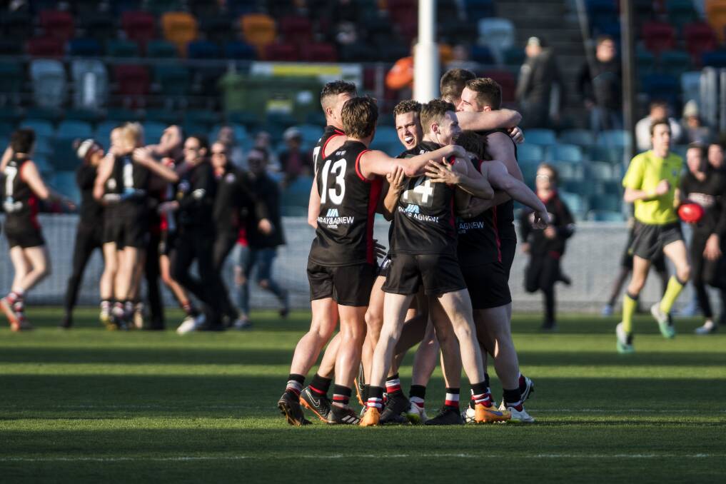 Ainslie Tricolours celebrate after winning the grand final. Photo: Dion Georgopoulos