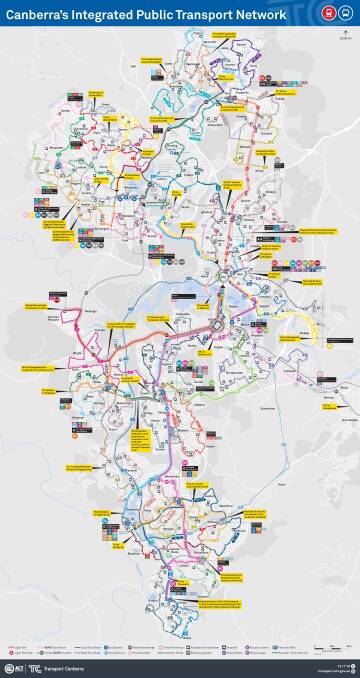 The new ACT bus network map to be announced on Tuesday. Photo: Supplied