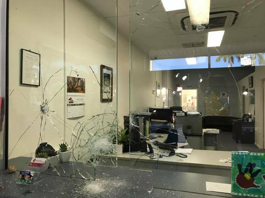 The rocks smashed the safety glass in Mr Katter's office.  Photo: Daisy Katter/Facebook