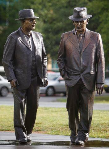 Sculpting masterpiece: former prime ministers John Curtin and Ben Chifley. Photo: Andrew Meares