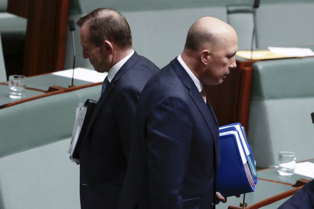 Got each other's back::  backbenchers Tony Abbott and Peter Dutton.  Photo: Alex Ellinghausen