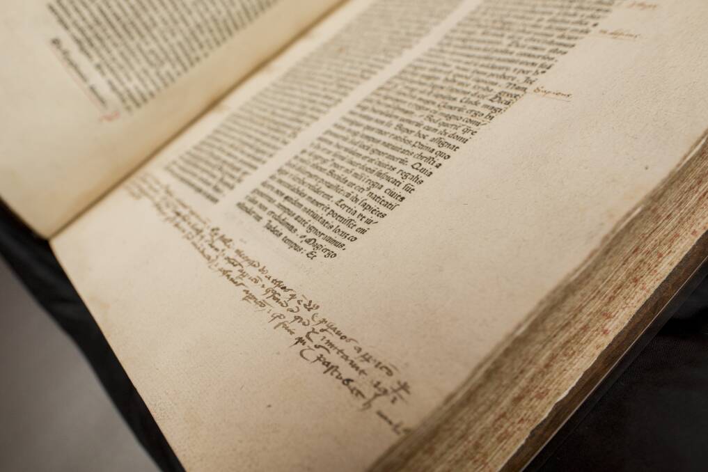 The oldest complete printed book in the NLA collection, from the year 1478, and is titled Legenda Aurea. It is written in Latin and is likened to a Medieval period encyclopedia. Rare items will be on show at Sunday's open day. Photo: Jamila Toderas