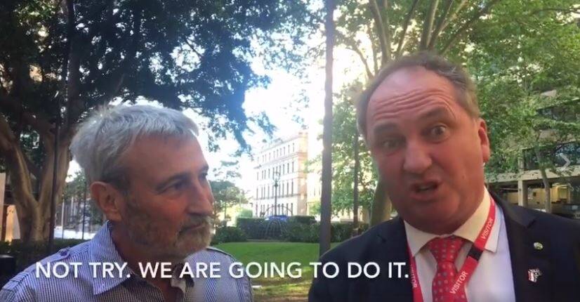 Don Burke and Barnaby Joyce talk about the APVMA's move to Armidale in a video posted to the deputy prime minister's Facebook page. Photo: Facebook