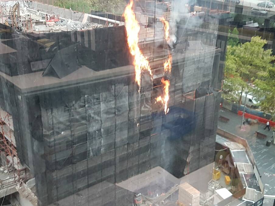 It appeared the fire was on the scaffolding of the building.  Photo: Supplied