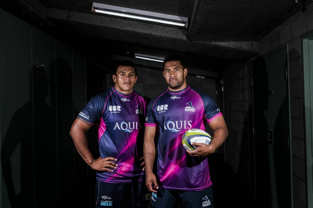 Brumbies props Alan Alaalatoa and Scott Sio hope to play for the Wallabies together. Photo: Jamila Toderas