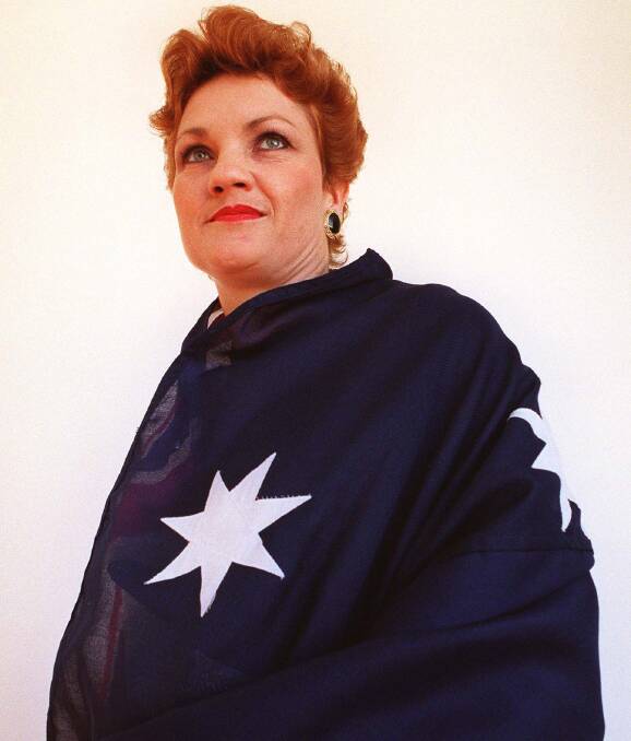 No one has draped herself more often in the national flag than Pauline Hanson. Photo: Andrew Campbell