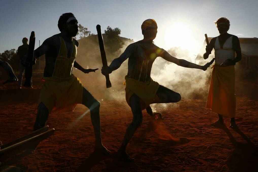 Gumatj clan leaders at the opening of the First Nations national convention in Uluru. Photo: Alex Ellinghausen