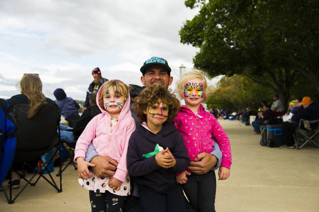 The Benny family: Andrew with Matilda, 4, Jakaya, 5, and Lucy, 4.  Photo: Dion Georgopoulos