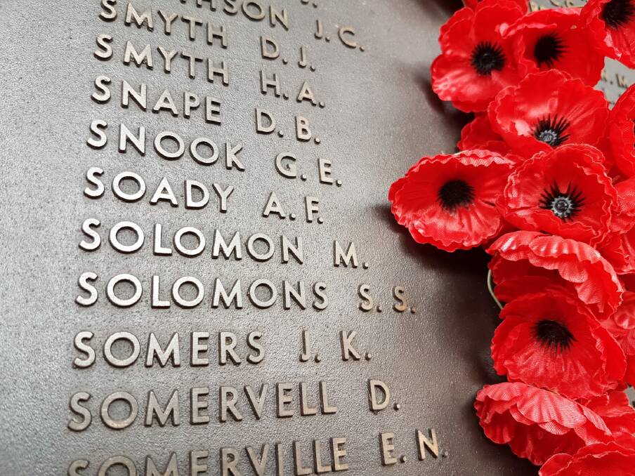 The name of Australian airman Morris Solomon on the Roll of Honour at the Australian War Memorial. Photo: Australian War Memorial
