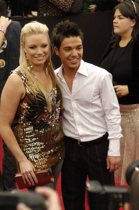 Hayley Jensen, with Anthony Callea, attending the 2004 Aria Awards.  Photo: Paul Miller