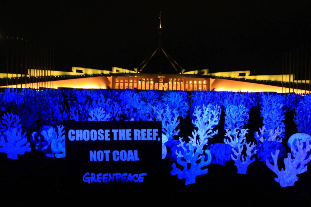 The activists are urging politicians to choose the Great Barrier Reef over the coal industry. Photo: Dean Sewell