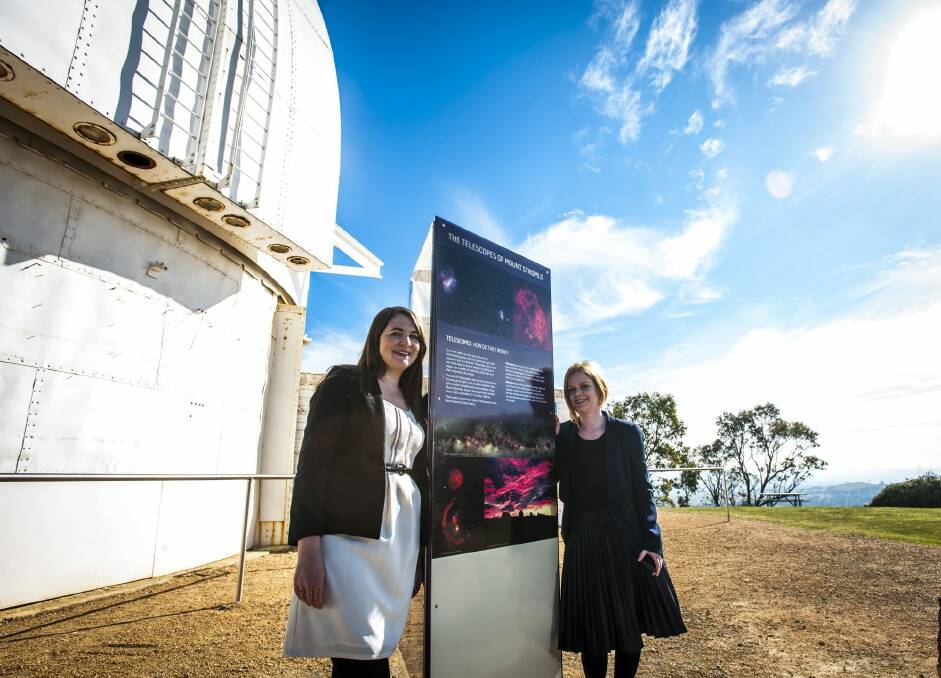 ANU Heritage Officer Amy Jarvis and Amber Standley at the launch of the Mt Stromlo Interactive Heritage Trail  Photo: Elesa Kurtz