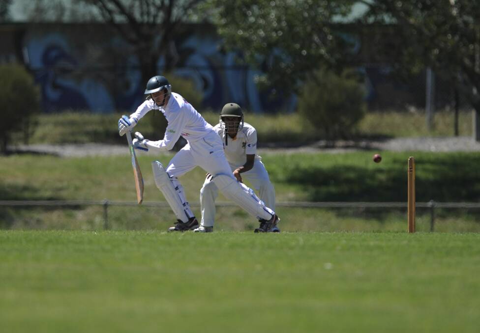 Wests/UC batsman Matthew Gilkes scored 97 in the Douglas Cup match against Weston Creek Molonglo on Saturday. Photo: Graham Tidy