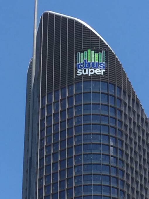 The sign, advertising superannuation giant Cbus, "provides an income stream to offset costs for the Queensland government as a tenant", the government said. Photo: Tony Moore