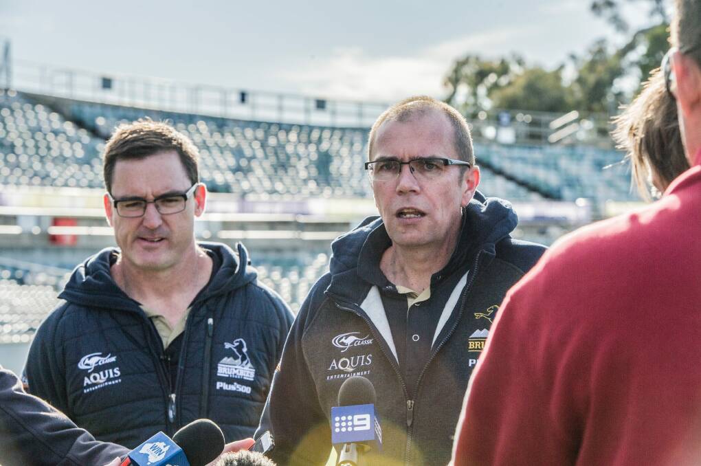 Brumbies boss Michael Thomson, right, has finished his tenure at the club. Photo: Karleen Minney