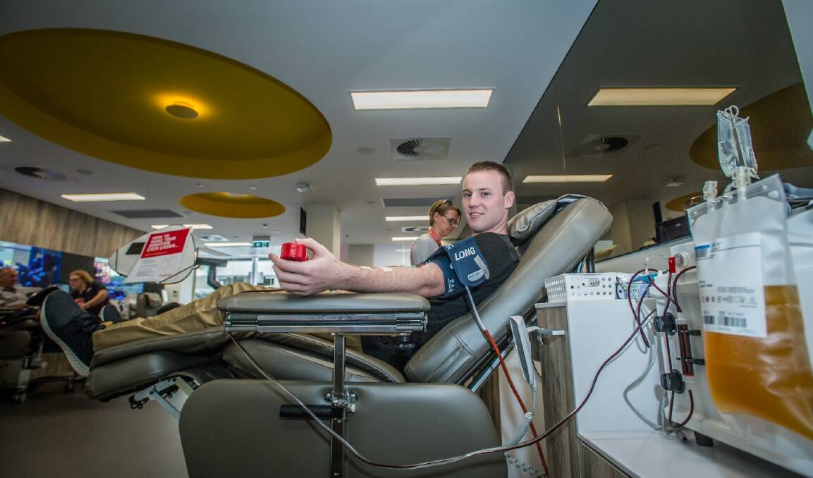 The newly opened Canberra plasma centre on Mort street is only the second of its kind in Australia. One of Australia?s youngest donors to reach 100 donations, Canberra's Daniel Willcox (24) has notched up 102 plasma donations since he started donating at the age of 18. Photo by Karleen Minney. Photo: karleen minney