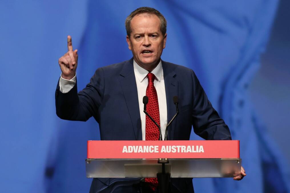 Opposition Leader Bill Shorten addresses the ALP national conference. Photo: Andrew Meares