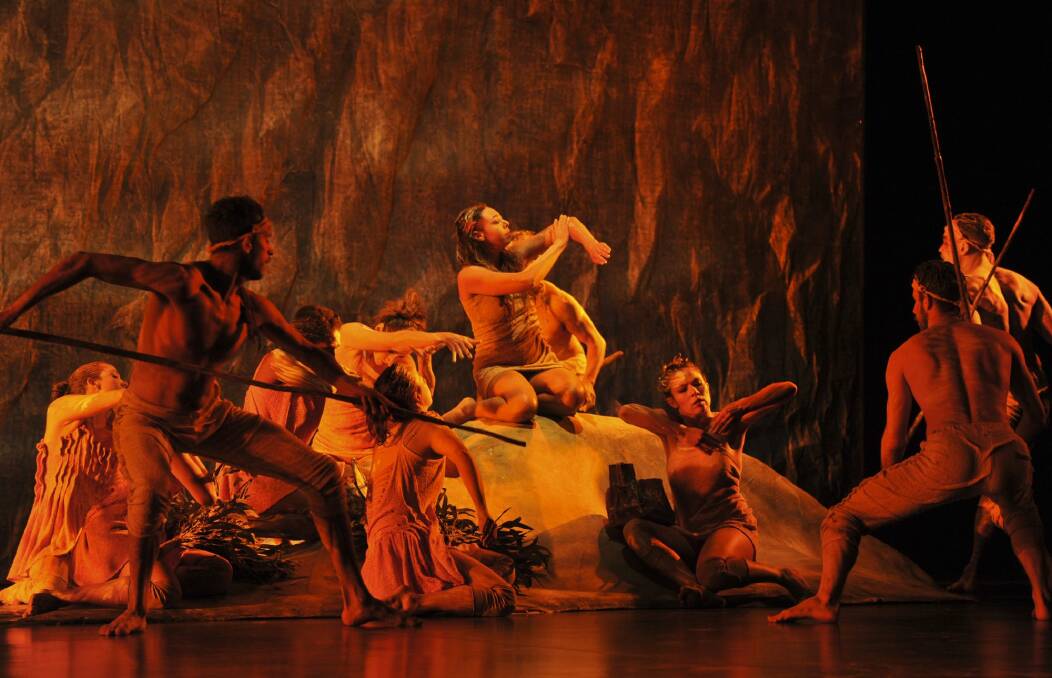 Evocative: Dancers from the Bangarra Dance Theatre  perform  Eora, the opening dance in Patyegarang.  Photo: Graham Tidy