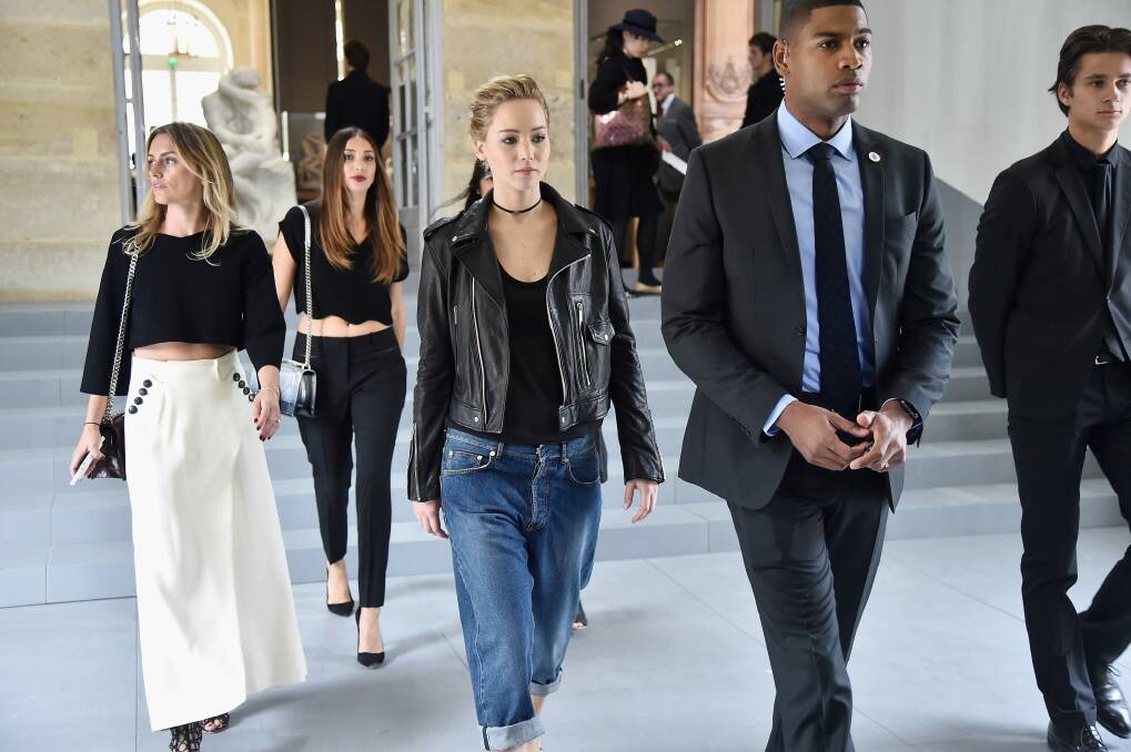Jennifer Lawrence arrives at the Dior show. Photo: Getty Images