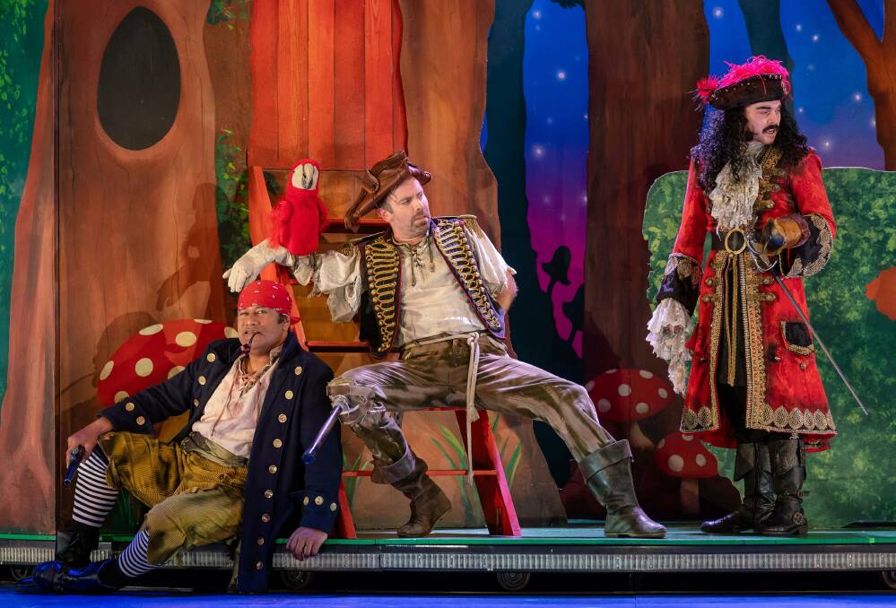 Jay Laga'aia, Luke Joslin and Connor Crawford in Peter Pan Goes Wrong. Photo: David Watson