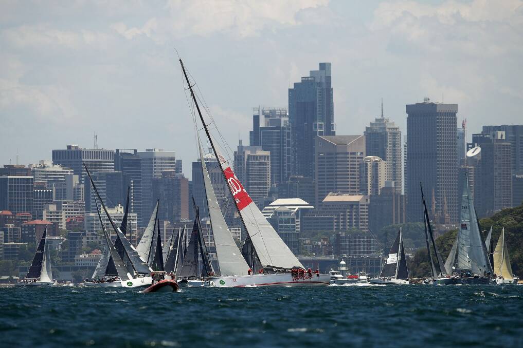 Disappointing end: Wild Oats XI, pictured at the start of the race. Photo: Getty Images
