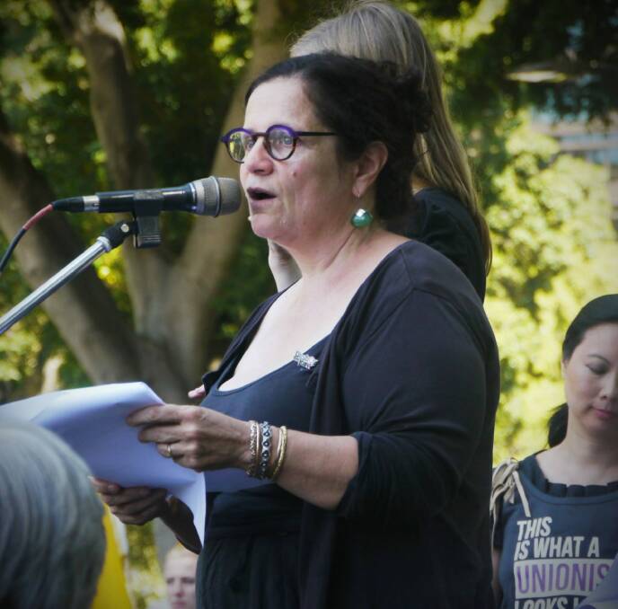 Jenna Price speaking at the International Women's Day march in 2016. Photo: Supplied