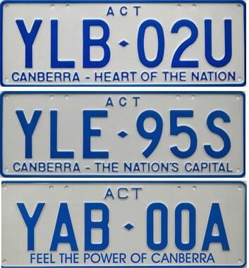 Some of the existing number plate slogans. Photo: ACT government