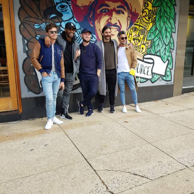 The Queer Eye stars outside The Cupping Room on London Circuit on Wednesday. Photo: Supplied