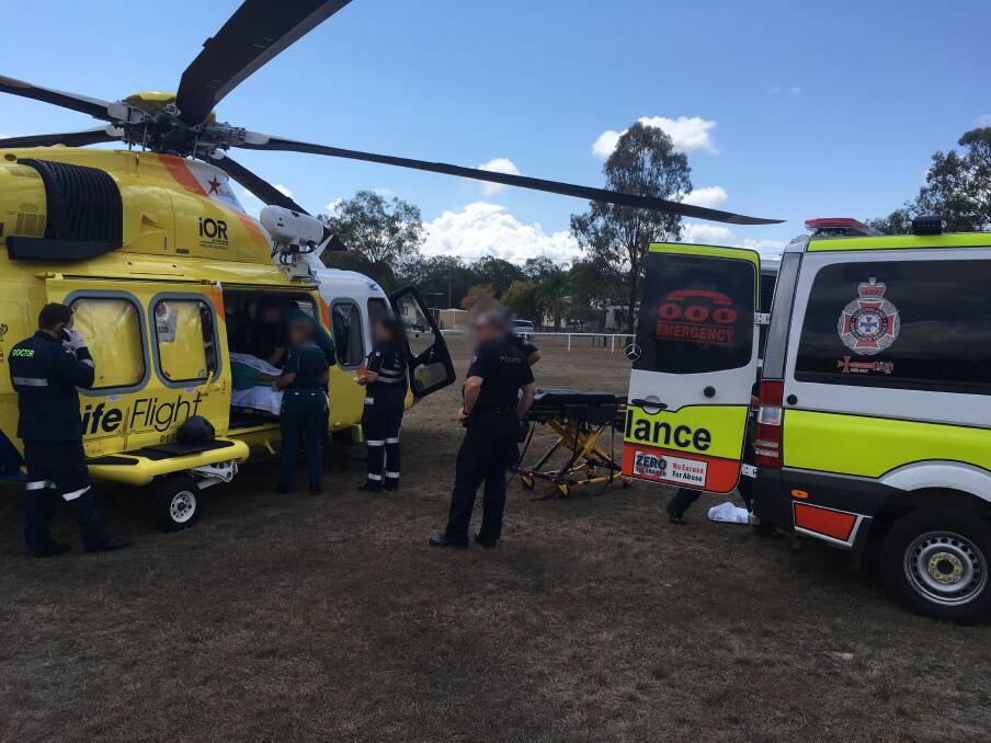 The Toowoomba-based RACQ LifeFlight Rescue helicopter was called to airlift one of the men. Photo: RACQ LifeFlight Rescue