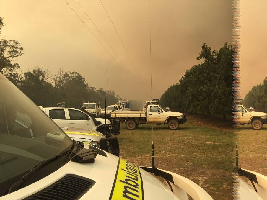 The smoke-covered horizon on the central Queensland coast as out-of-control bushfires rage.  Photo: Queensland Ambulance Service