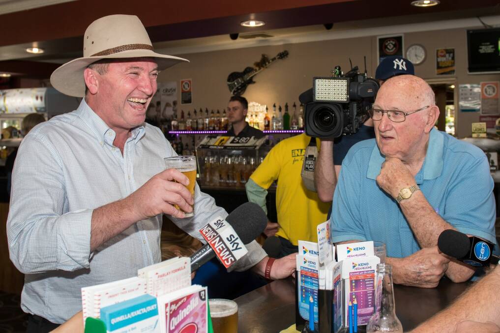 Barnaby Joyce at the Longyard Pub in Tamworth after the High Court ruled he was invalidly elected. Photo: Peter Hardin