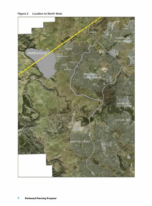 The framework for Parkwood, the NSW-side development of the cross-border Ginninderry project west of Belconnen. Photo: Supplied