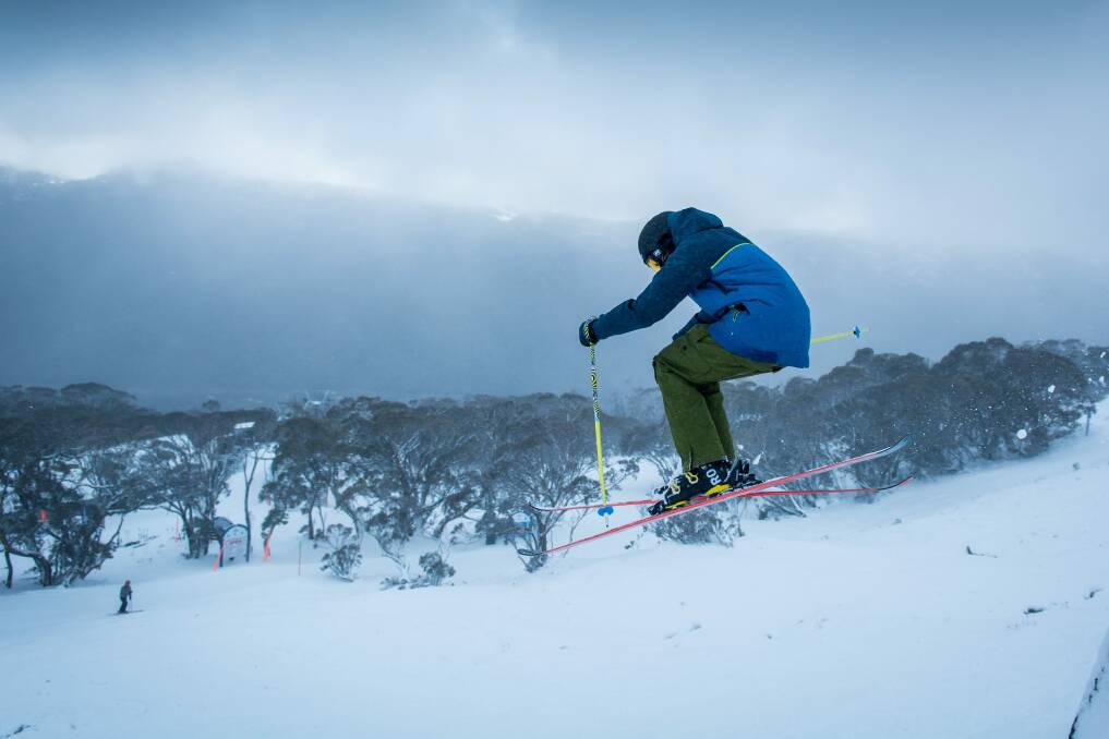 A skier at Thredbo gets some elevation on Saturday. Photo: Supplied