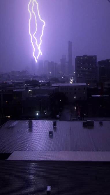Lightning hits Brisbane on Monday night. Photo: Joe Jackson - Facebook