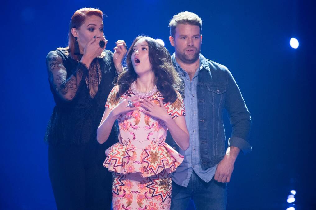 The face says it all: Lucy Sugerman on 'The Voice' after she was voted through on Sunday June 4. Photo: Channel Nine