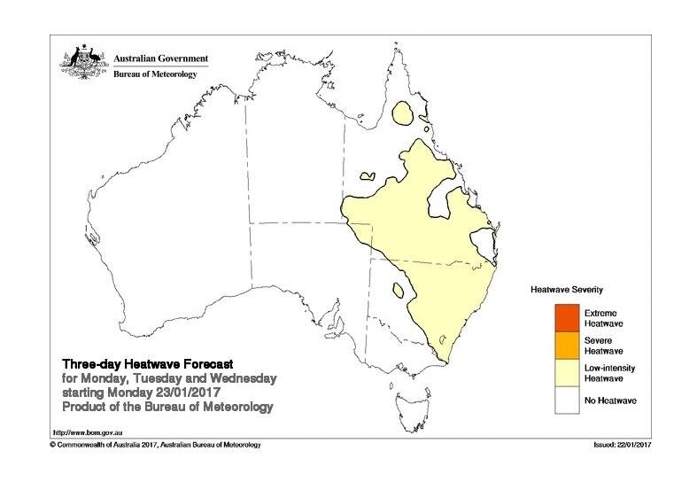 Low intensity heatwave conditions expected for ACT and over much of NSW.  Photo: Bureau of Meteorology