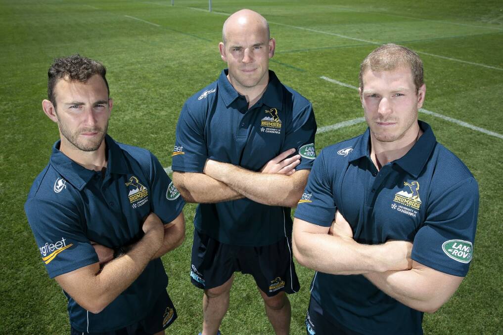 Brumbies captain Stephen Moore, centre, will be joined by Nic White, left, and David Pocock in the leadership group.