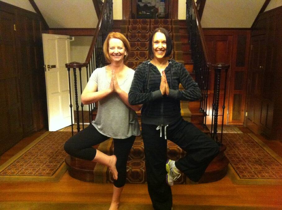 Then prime minister Julia Gillard at the Lodge with her personal trainer Tanya Gendle. Photo: Supplied