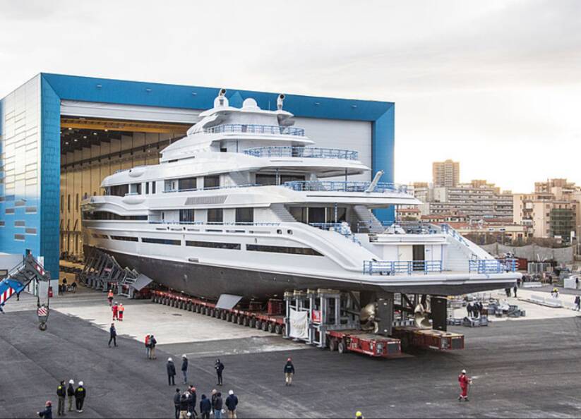 James Packer's new $200 million weekend runabout is one of three identical "gigayachts" currently under construction in Italy. Photo: Giuliano Sargentini/Benetti 