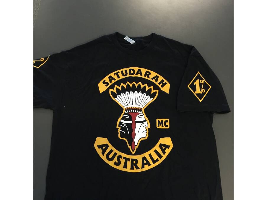 A Satudarah OMCG shirt seized by NSW Police. Photo: NSW Police