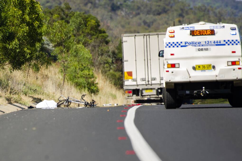 A cyclist has died after a crash with a truck on Federal Highway, going towards Canberra. Photo: Jamila Toderas
